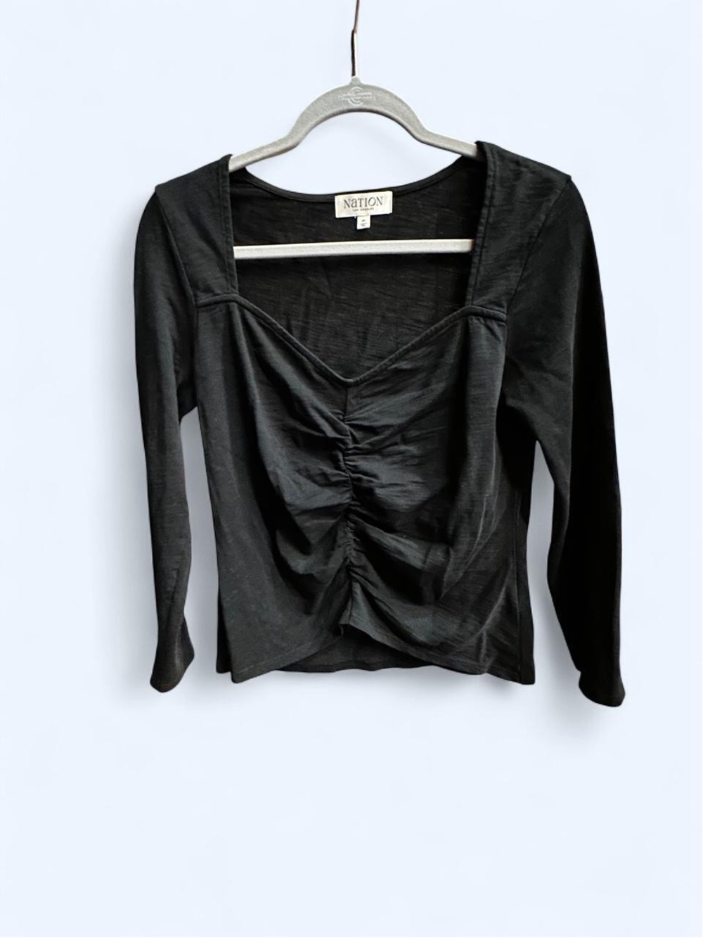 Nation LTD Black Long-Sleeve Ruched Square-Neck Top